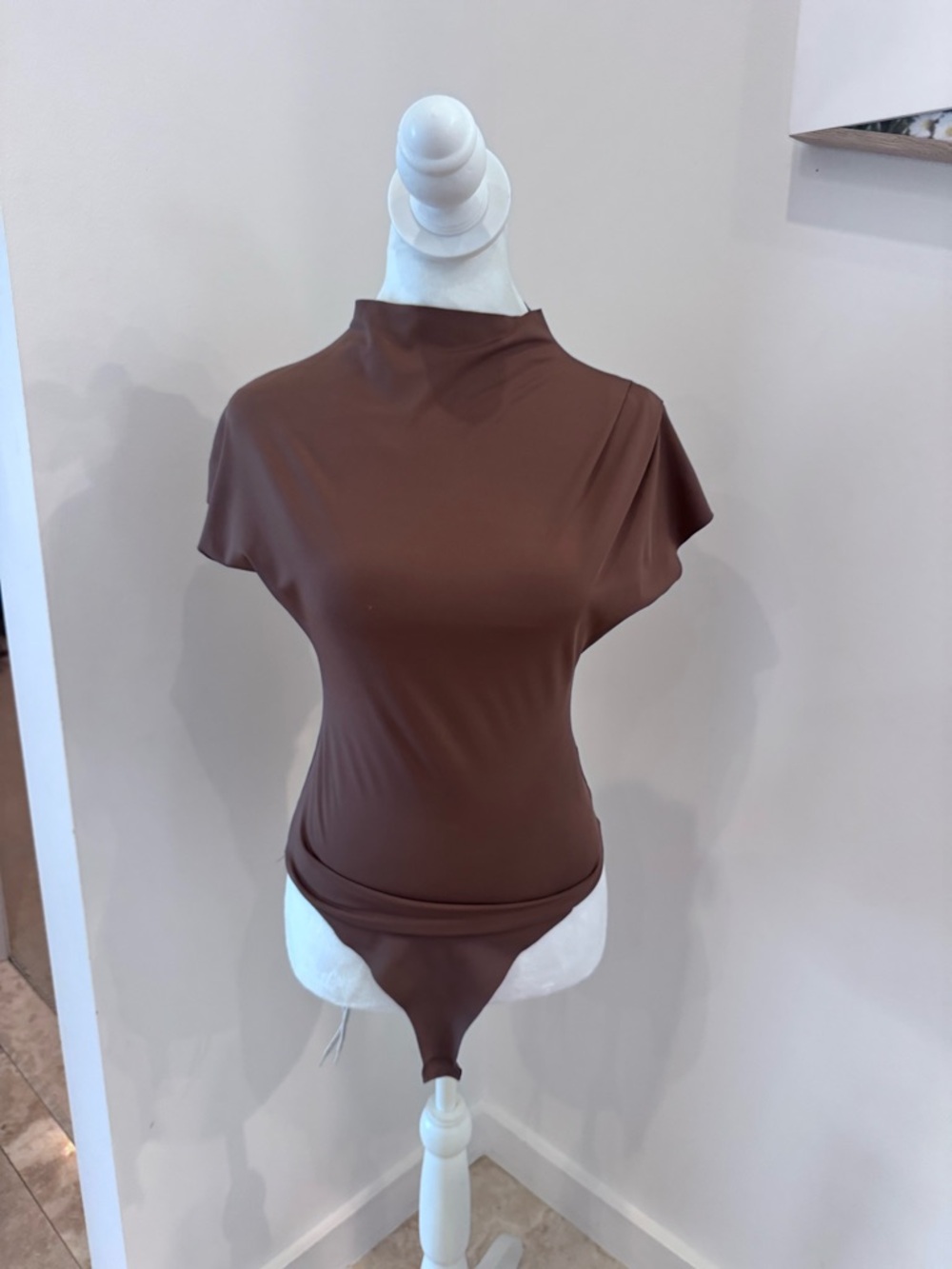 Zara Brown Mock Neck Short Sleeve Bodysuit, M